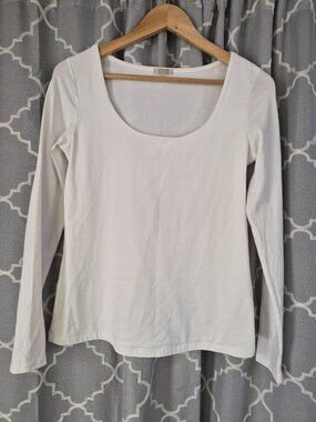 Jigsaw White Medium Long Sleeve Stretch Classic City Party Minimalist Casual Top